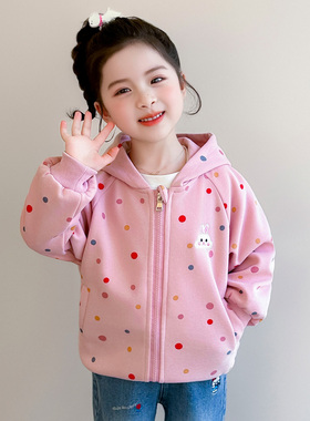 女童春秋款外套2026新款儿童女宝宝春季小女孩圆点卫衣早春装上衣