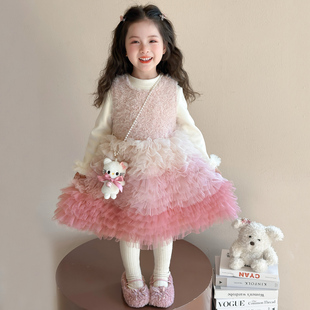 女童连衣裙套装秋冬2025新款儿童冬季洋气加厚蛋糕裙宝宝公主裙子