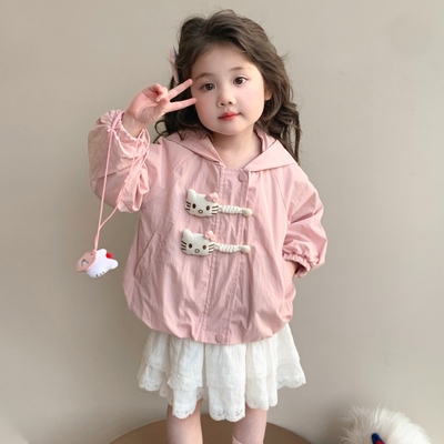 女童外套春秋款2025新款儿童休闲猫咪连帽女宝宝秋季早秋秋装上衣