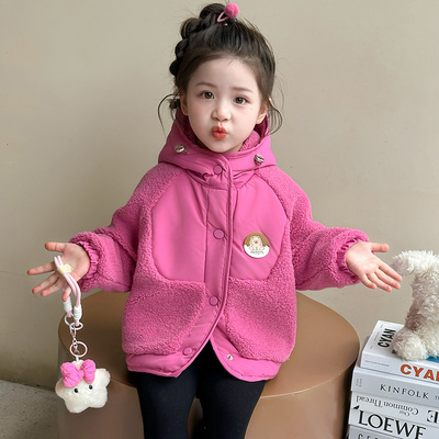 女童外套秋冬季2025新款洋气小熊学院风加绒加厚保暖女宝冬装棉衣