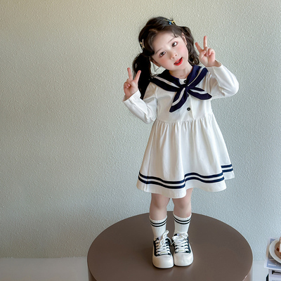 女童春秋海军领裙子春装2026新款儿童洋气春季连衣裙女宝宝学院风