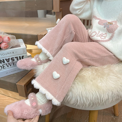 女童爱心裤子秋冬2024新款