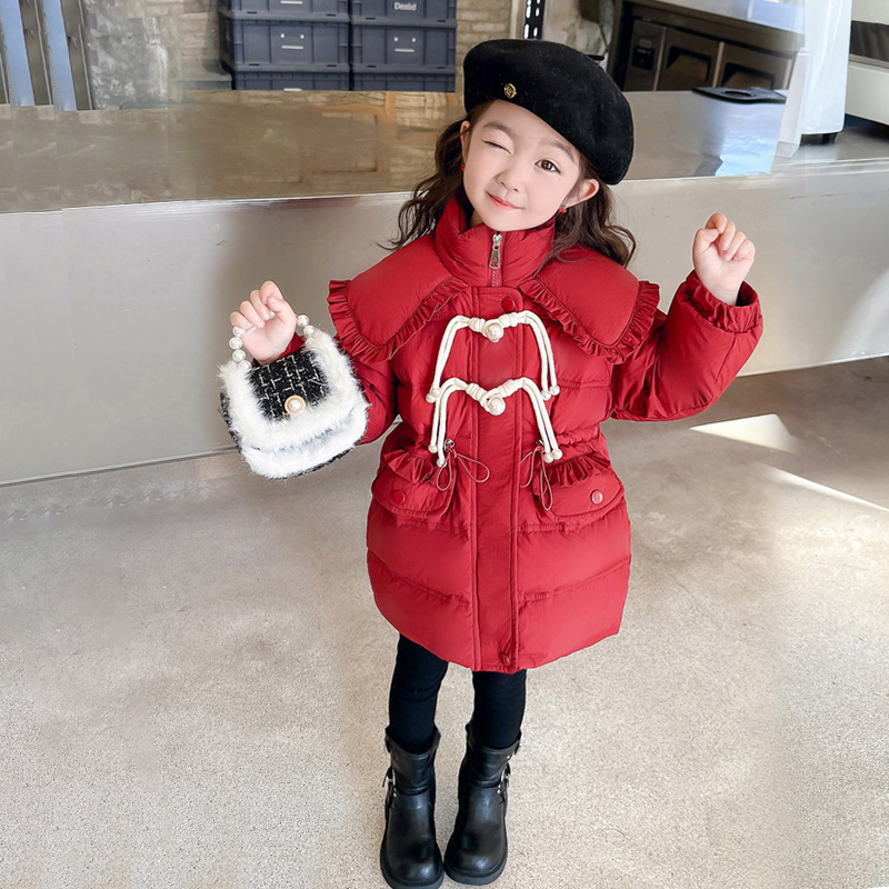 女童羽绒服中长款2023新款