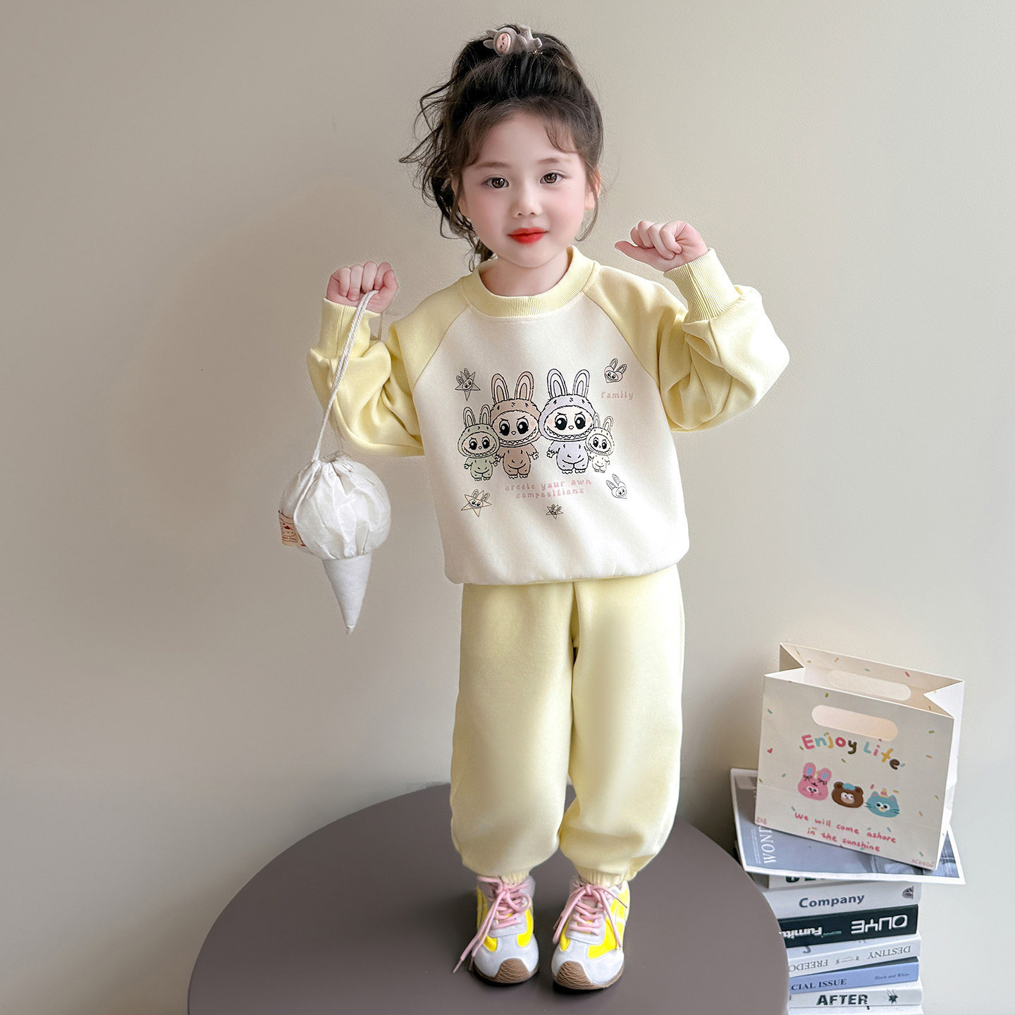 女童套装2025新款儿童春季宝宝卜卜春春装洋气卫衣运动黄色两件套