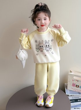 女童套装2025新款儿童秋季宝宝卜卜春秋装洋气卫衣运动黄色两件套