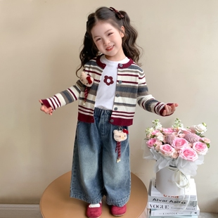 女童春季套装2026新款女宝宝春装洋气猫咪开衫儿童装时髦春秋毛衣