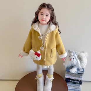 女童秋冬装加厚呢大衣2025新款女宝宝初冬季加绒猫咪外套呢子儿童