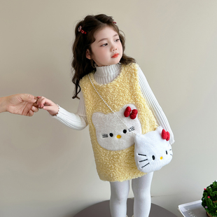 女童马甲秋冬款2026新款儿童羊羔绒背心宝宝加厚猫咪坎肩外穿洋气