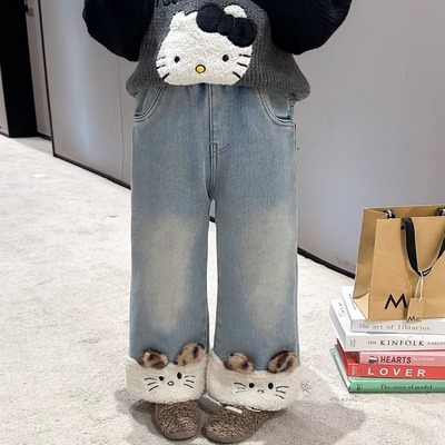 女童牛仔裤秋冬2024新款儿童