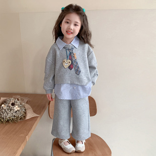 女童春秋款领带套装2026新款洋气时髦儿童女宝宝春季春装早春卫衣