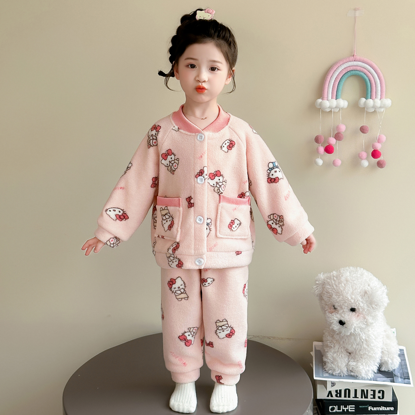 女童珊瑚绒睡衣加厚夹棉保暖冬季摇粒绒布女宝宝秋冬款儿童家居服