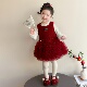 女童连衣裙樱桃儿童秋冬季 拜年服过年喜庆新年红色女宝宝裙子冬装
