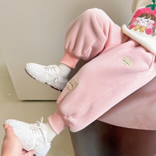 加厚版女童卫裤子女宝宝2026新款儿童秋冬季外穿一体绒加绒运动裤