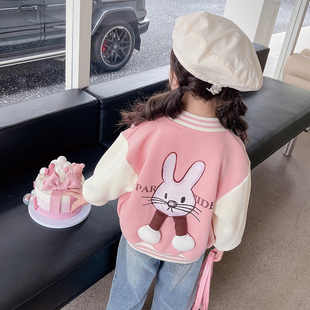 2026春秋女童春季兔子棒球服外套新款儿童洋气上衣女宝宝卫衣春装