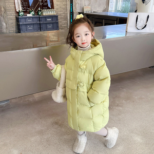 女童羽绒服冬季2023新款儿童洋气宝宝加厚双花鸭绒中长款冬装外套