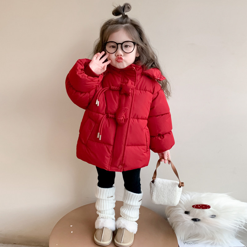 女童冬季新年棉服2025新款月亮棉衣儿童冬装拜年服女宝宝红色棉袄