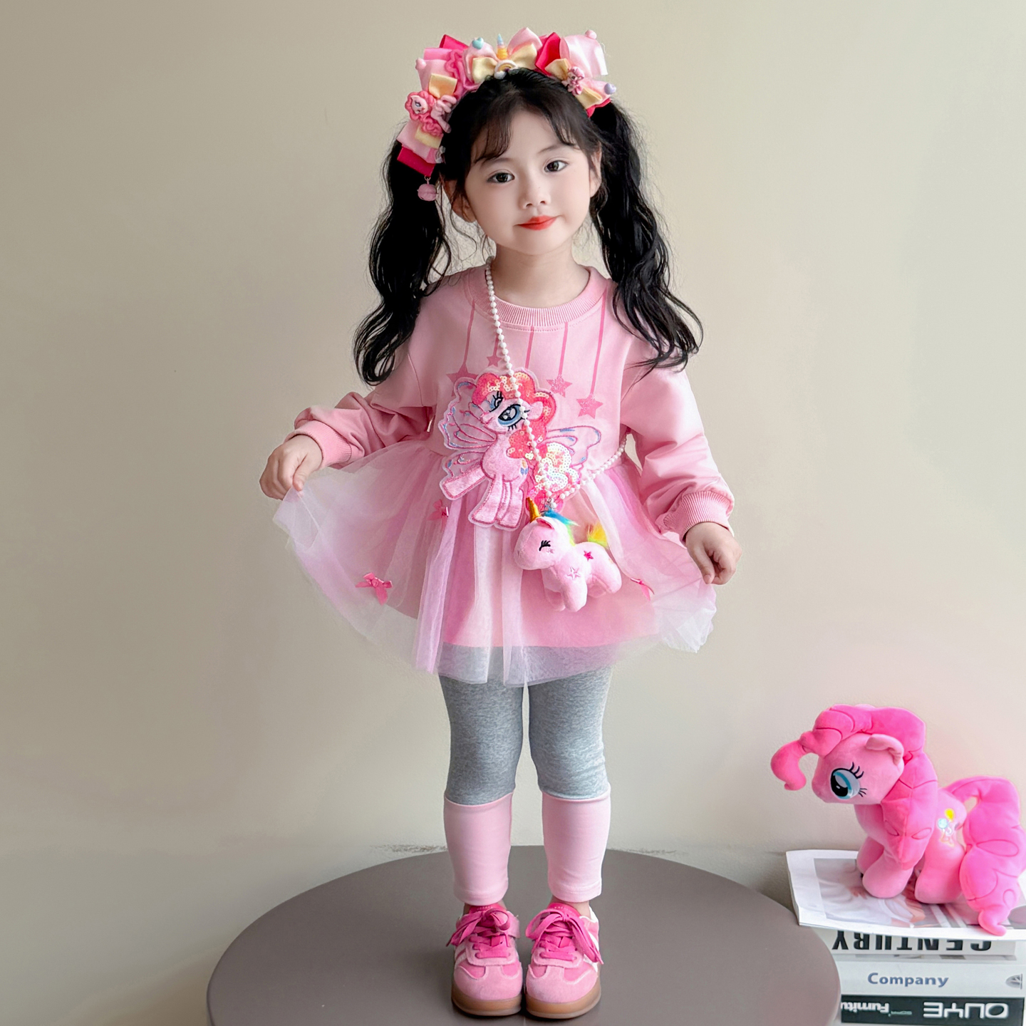 女童秋季套装2025新款女孩小马宝莉网纱卫衣休闲纯棉打底裤俩件套