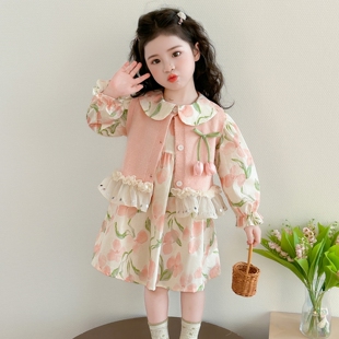 女童春秋款裙子春装2026新款儿童洋气春季连衣裙套装女宝宝郁金香