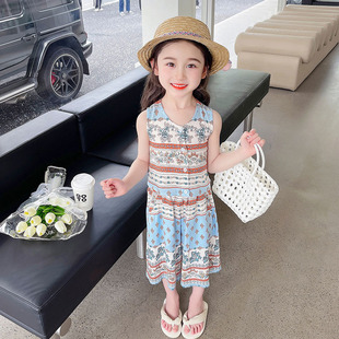 女童人造棉套装夏季2026新款傣族儿童宝宝洋气时髦棉绸夏装阔腿裤