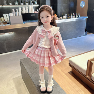 女宝宝洋气时髦春季裙套装2026新款女童早春装儿童jk制服猫咪春秋
