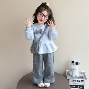 女童套装2026新款洋气儿童早春装卫衣春季女宝宝运动春秋时髦点点