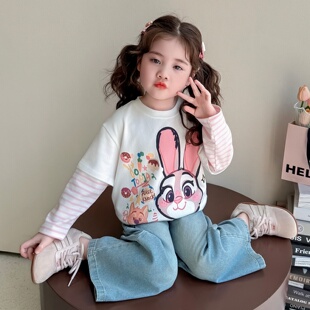 女童短袖2025新款儿童彩条上衣打底衫t小女孩宝宝春季春装T恤薄款