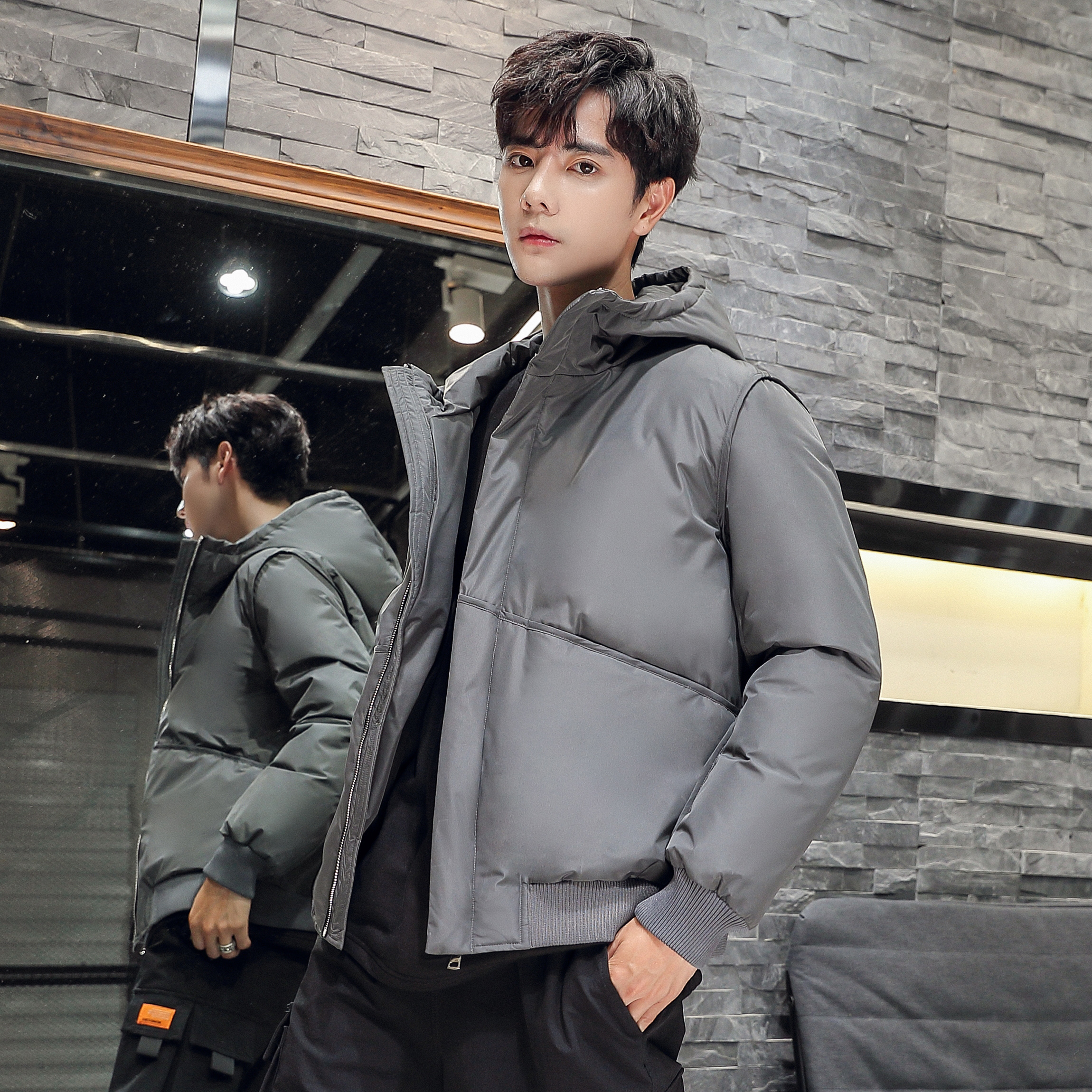 2020电商B247冬季新款羽绒服男外穿免烫加厚韩版流行短款7804-P90，男装羽绒服，电商B247