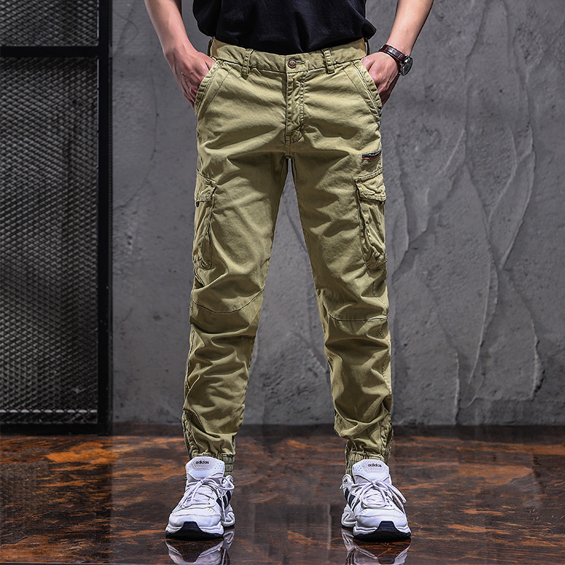 2021新款四季工装长裤男小脚水洗痞帅复古9391-P85（控价低122，男装休闲裤，电商B247