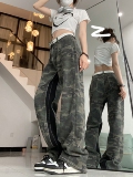 夏季美式迷彩牛仔裤女阔腿拖地裤高街辣妹工装裤DS-B247-K36-P51，男装牛仔裤，电商B247