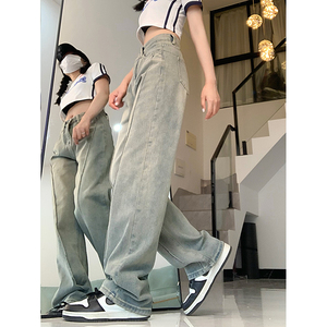 夏季美式街头做旧水洗高腰复古牛仔裤女直筒裤DS-B247-K26-P49图片