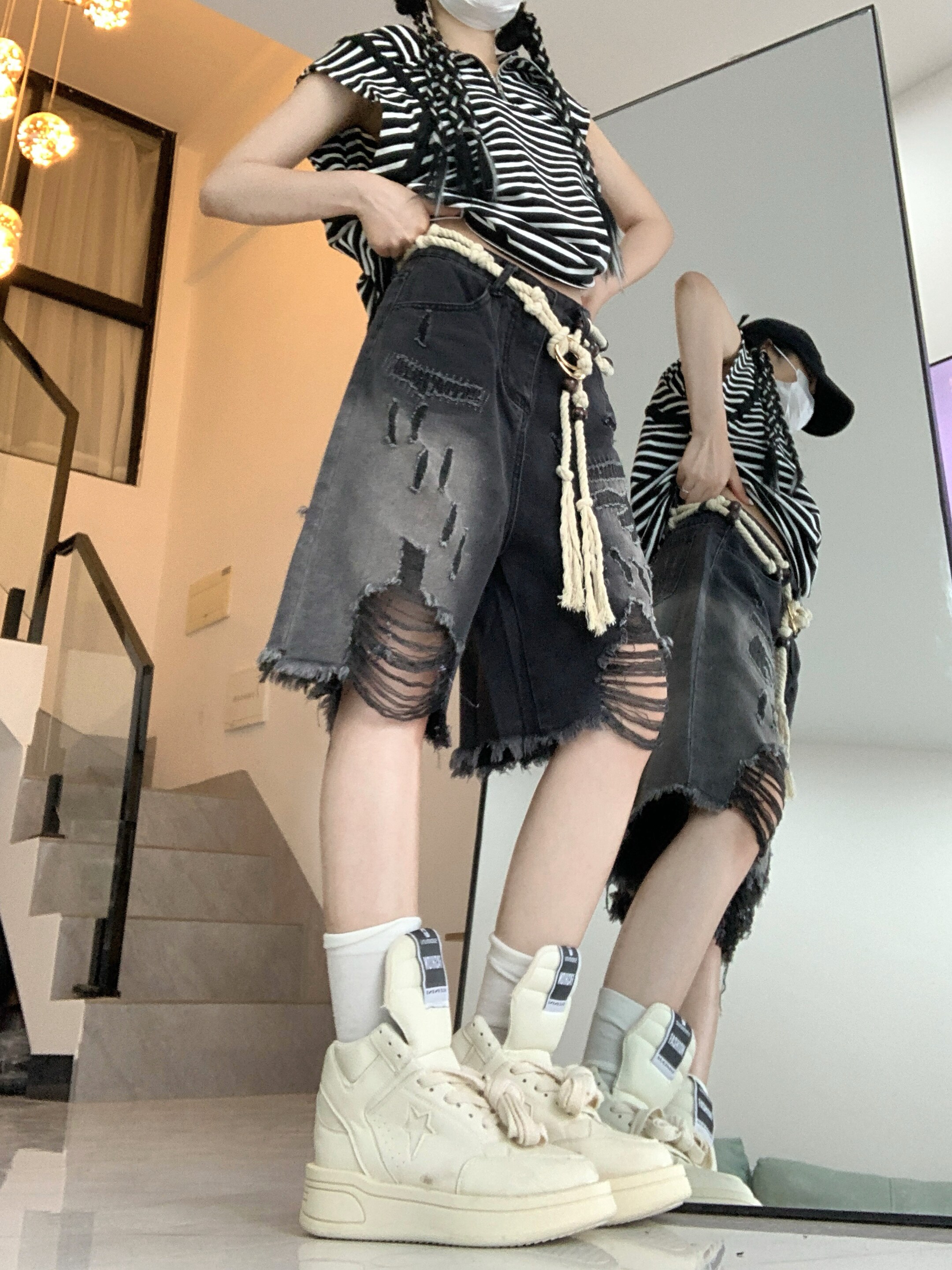 23夏性复古渐变暗黑风破坏流苏牛仔裤女系短裤DS-B247-K59-P48,男装牛仔裤,电商B247