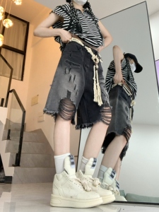 23夏性复古渐变暗黑风破坏流苏牛仔裤女系短裤DS-B247-K59-P48图片
