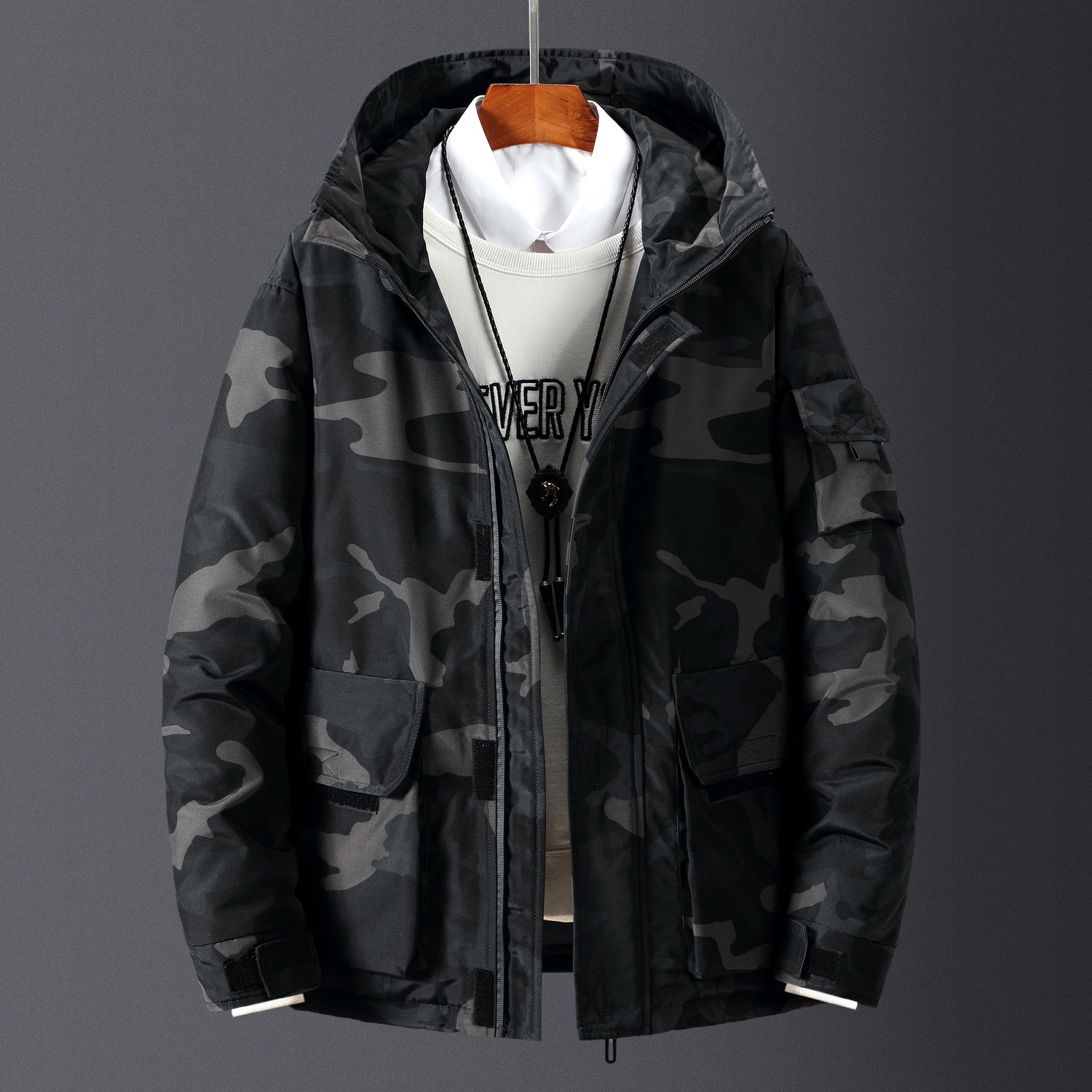 2020电商B247冬季外穿情侣羽绒服短款户外鹅多口袋连帽MY057-P110图片