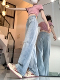 夏季破洞牛仔裤女欧美高街美式hiphop宽松直筒DS-B247-K56-P58，男装牛仔裤，电商B247