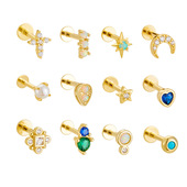 925纯银几何镶钻澳宝平头螺纹人体穿刺耳廓耳钉ins潮