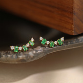 925纯银镀18K金镶嵌绿锆时尚 复古宫廷风百搭耳钉