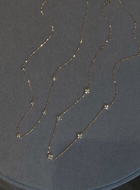 S925银镀18K金四叶草满天星锆石项链简约项链女通勤