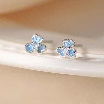 925纯银鸢尾花耳钉小众轻奢女2025新爆款耳环高级感耳饰