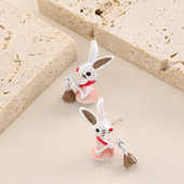 银针超仙甜美滴油立体可爱卡通小兔子耳钉耳环小众高级感学生耳饰