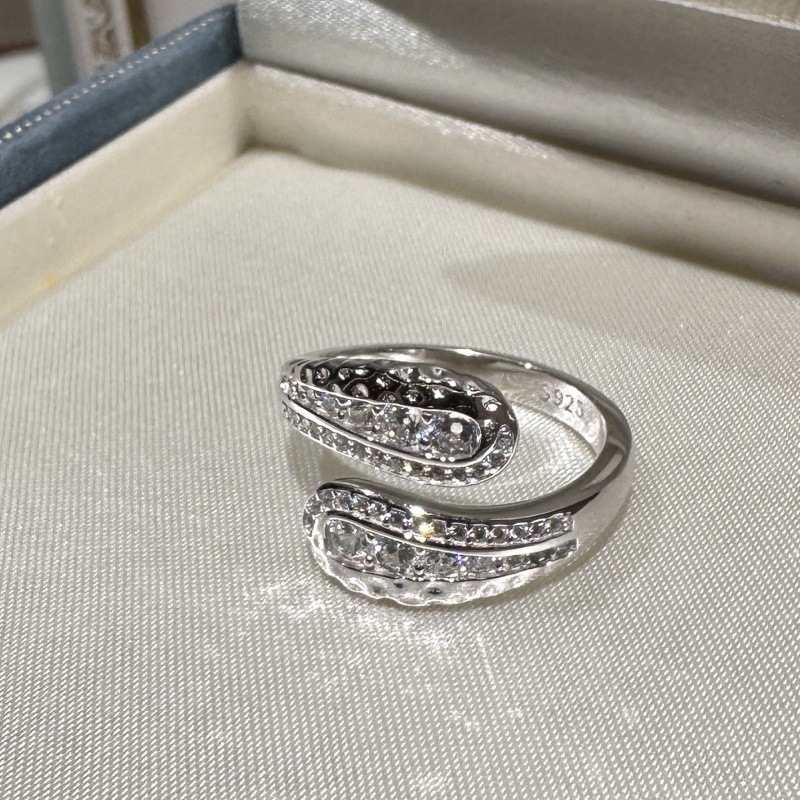 s925纯银中古蛇形镶钻戒指欧美简约个性时尚vintage经典环形指环