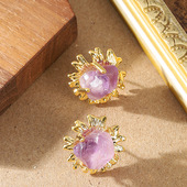 时尚 精致不规则天然石头耳钉女小众设计气质百搭银针