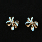蓝金色蝴蝶结耳钉时尚 可爱铜镶锆石小众轻奢感甜美创意耳环