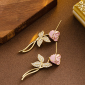 银针时尚 优雅小香风滴油玫瑰花耳钉耳环女气质简约高级感通勤