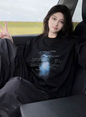 DYXY美式高街oversize海底潜水印花设计感复古小众短袖T恤ins男女
