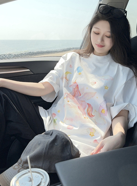 DYXY美式高街卡通飞马独角兽印花短袖T恤宽松凉感半袖上衣潮流ins