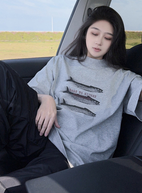 DYXY美式高街咸鱼印花设计感2025原创夏季新款短袖T恤潮牌ins宽松