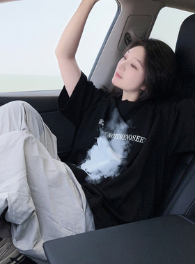 DXYY美式高街复古设计感小众oversize短袖T恤宽松上衣bf男女ins潮