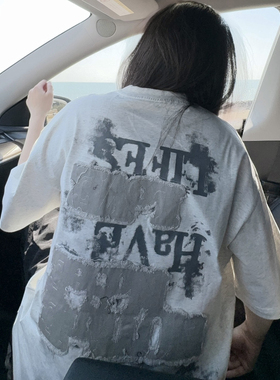 DYXY韩系高街字母贴布绣留须设计短袖T恤小众2026夏款宽松上衣潮