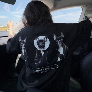 原创设计感ins男女情侣 T恤可爱2025夏季 DYXY美式 高街狗狗印花短袖