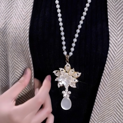 气质花开富贵百搭长款流苏毛衣链